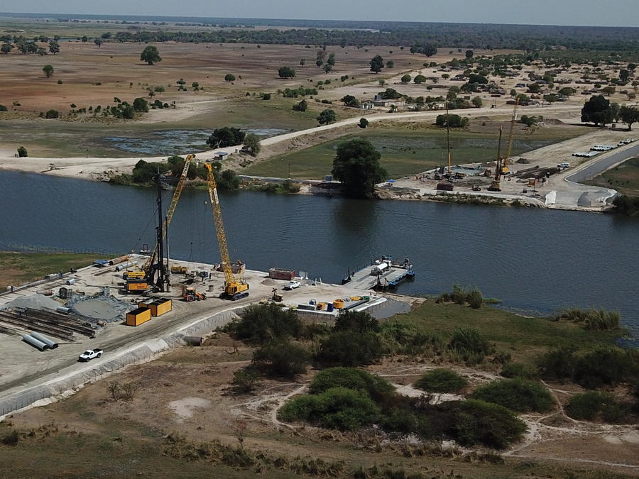 Keller installing deep foundations using auger piles at Okavange Bridge, Africa